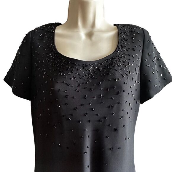 Jones New York ~Black Short Sleeved Dress with beading detail on bodice ~size 10 - Picture 3 of 7